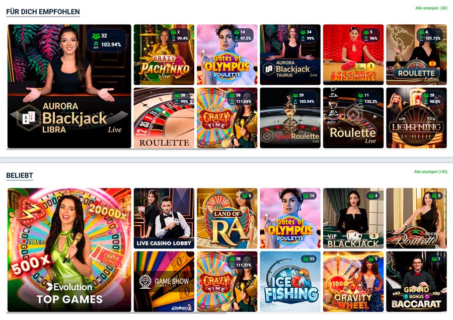 20bet Casino Live-Casino und Tischspiele