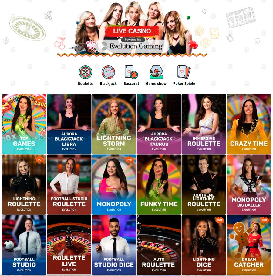 Live Casino, Tischspiele und Poker im Bob Casino