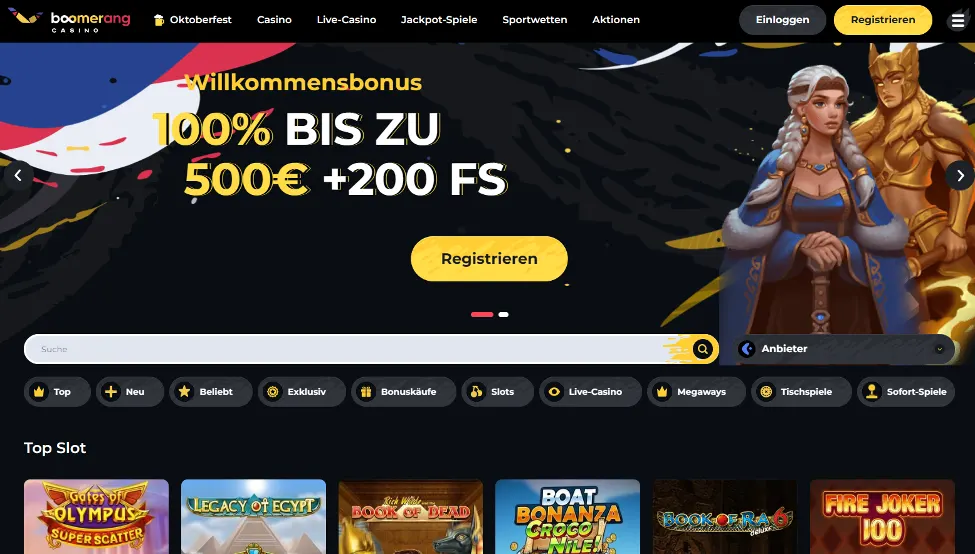 Boomerang Casino Homepage