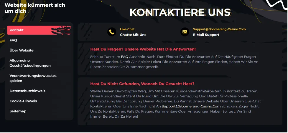 Casino Boomerang Support-Kontakte