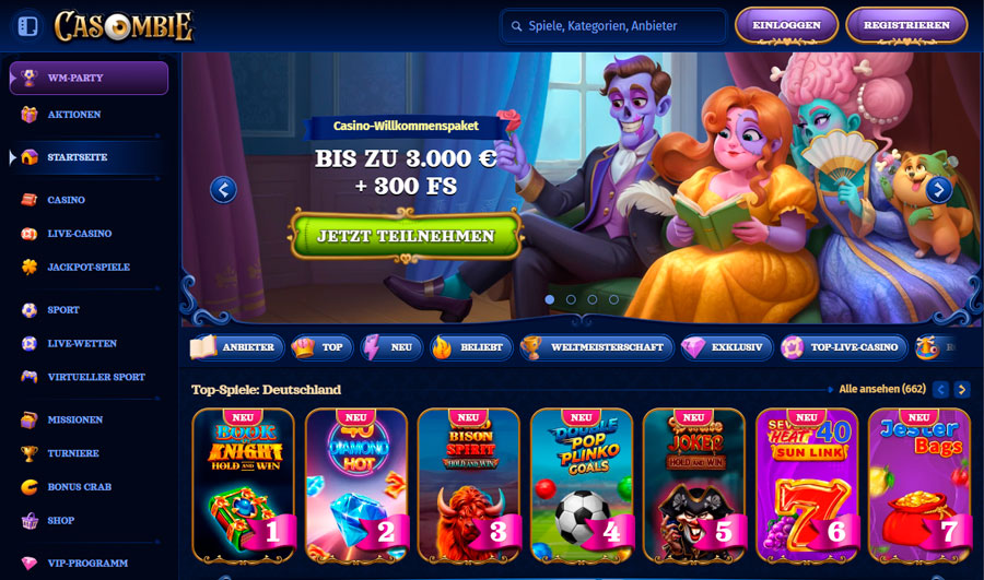 Casombie Casino Homepage