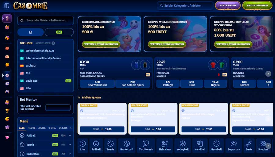 Sportwetten und eSports im Casombie Casino