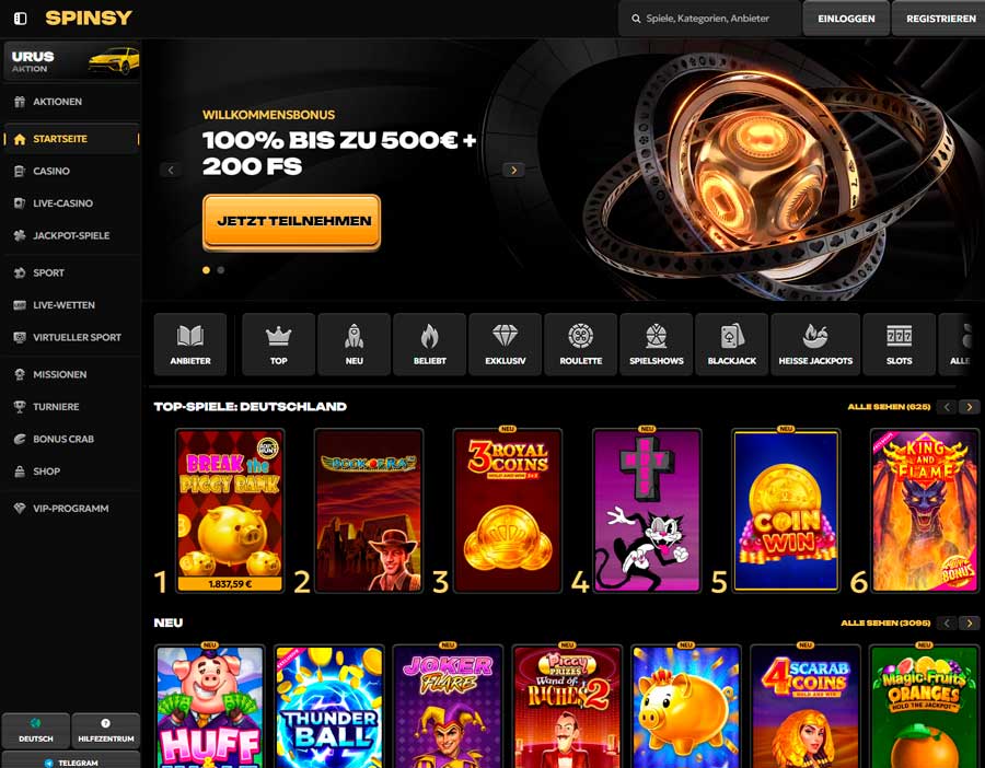 Spinsy Casino Startseite