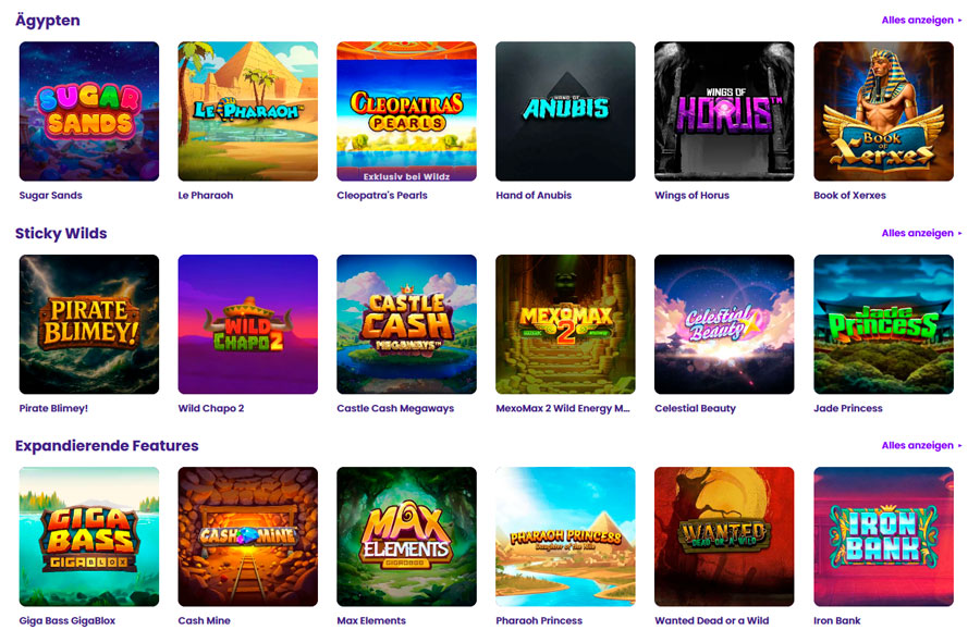 Spielautomaten bei Wildz Casino