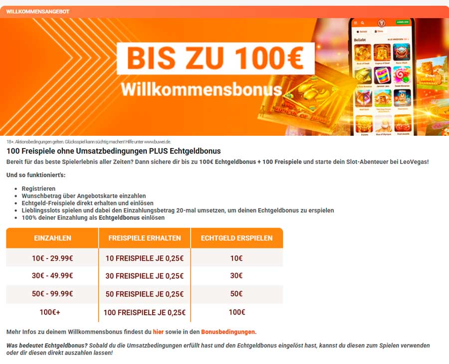 Willkommenspaket von LeoVegas Casino