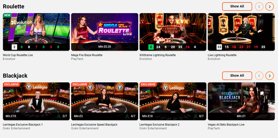 Tischspiele im LeoVegas