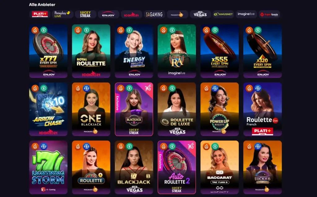 tischspiele und live-dealer